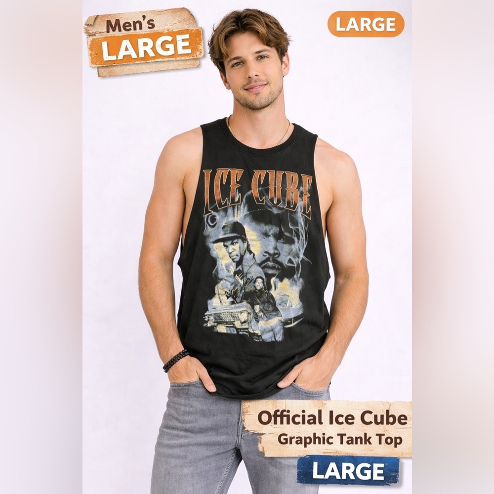 Black Ice Cube Graphic Tank Top LARGE